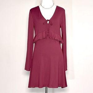 NWT About a Girl Women’s Berry Red Long Sleeve A-Line Mini Dress Size Medium